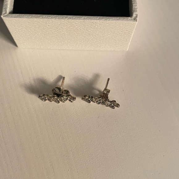 NIB Pandora Sparkling CZ Flower Silver Blossom Stud Earrings - Picture 7 of 11